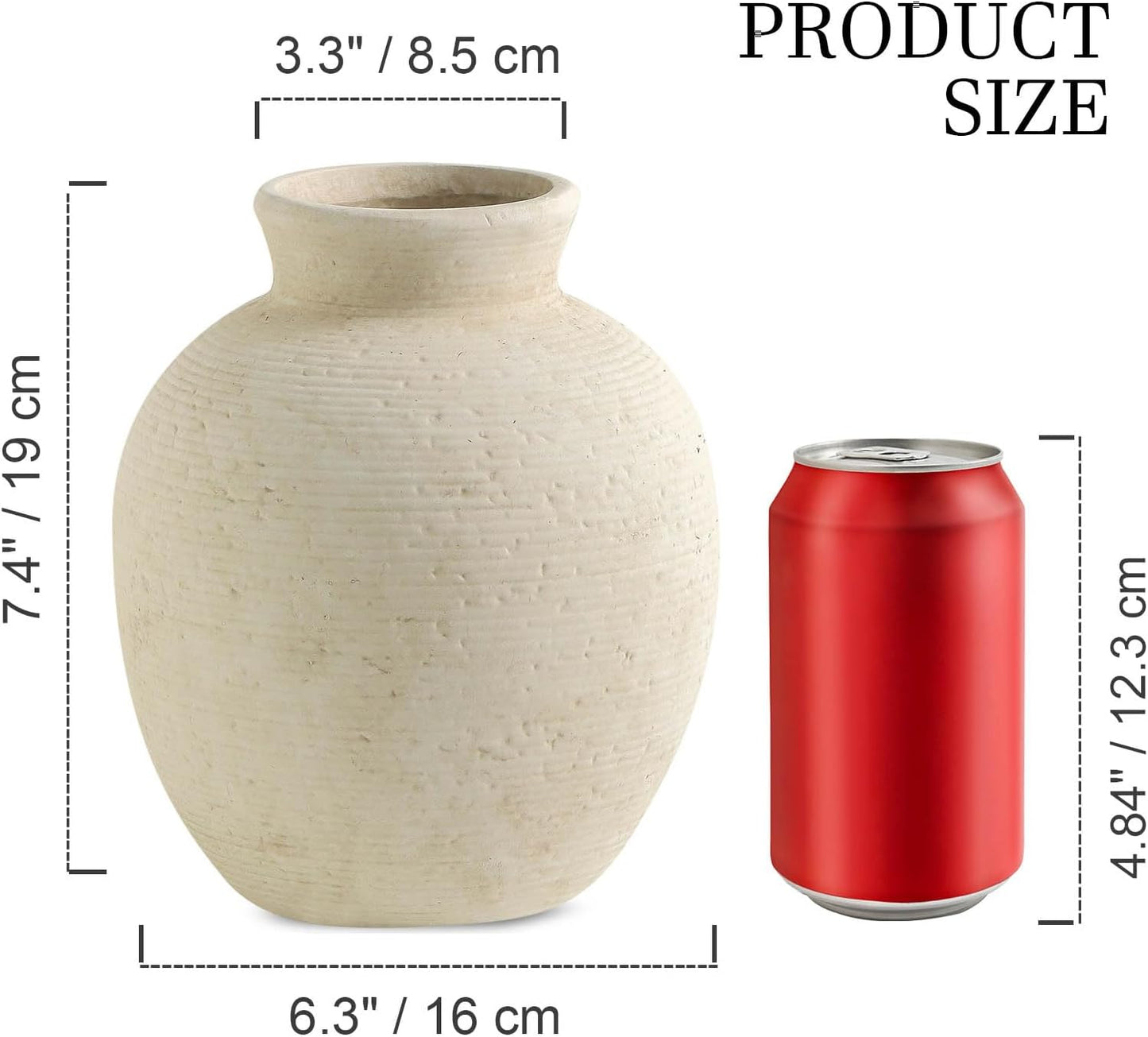 Ceramic Flower Vase Home Decor - Farmhouse Table Vases Rustic Vintage Living Room Kitchen Bedroom Decorations for House Book Shelf Office Coffee Desk Dining Fireplace (7.4" Rustic)