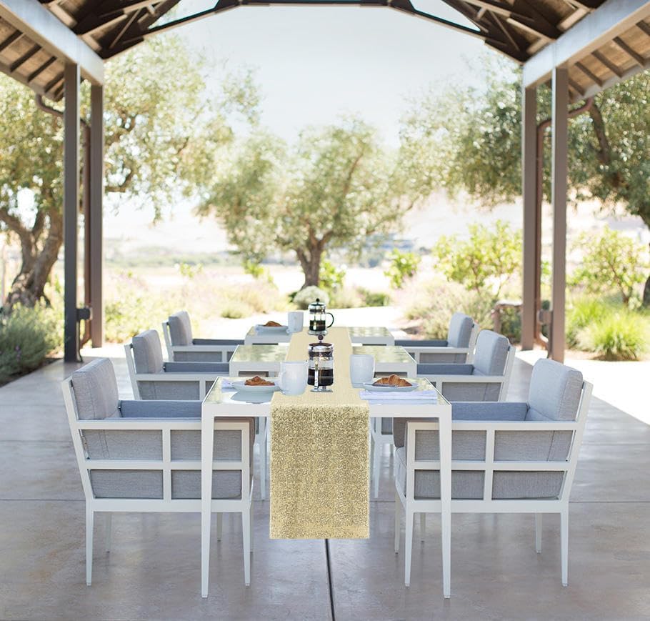 2 Packs 12 x 72 inches Sequin Table Runner, Champagne Glitter Table Runner for Birthday Party Supplies Wedding Engagement Baby Shower Holiday Celebration Event Decorations