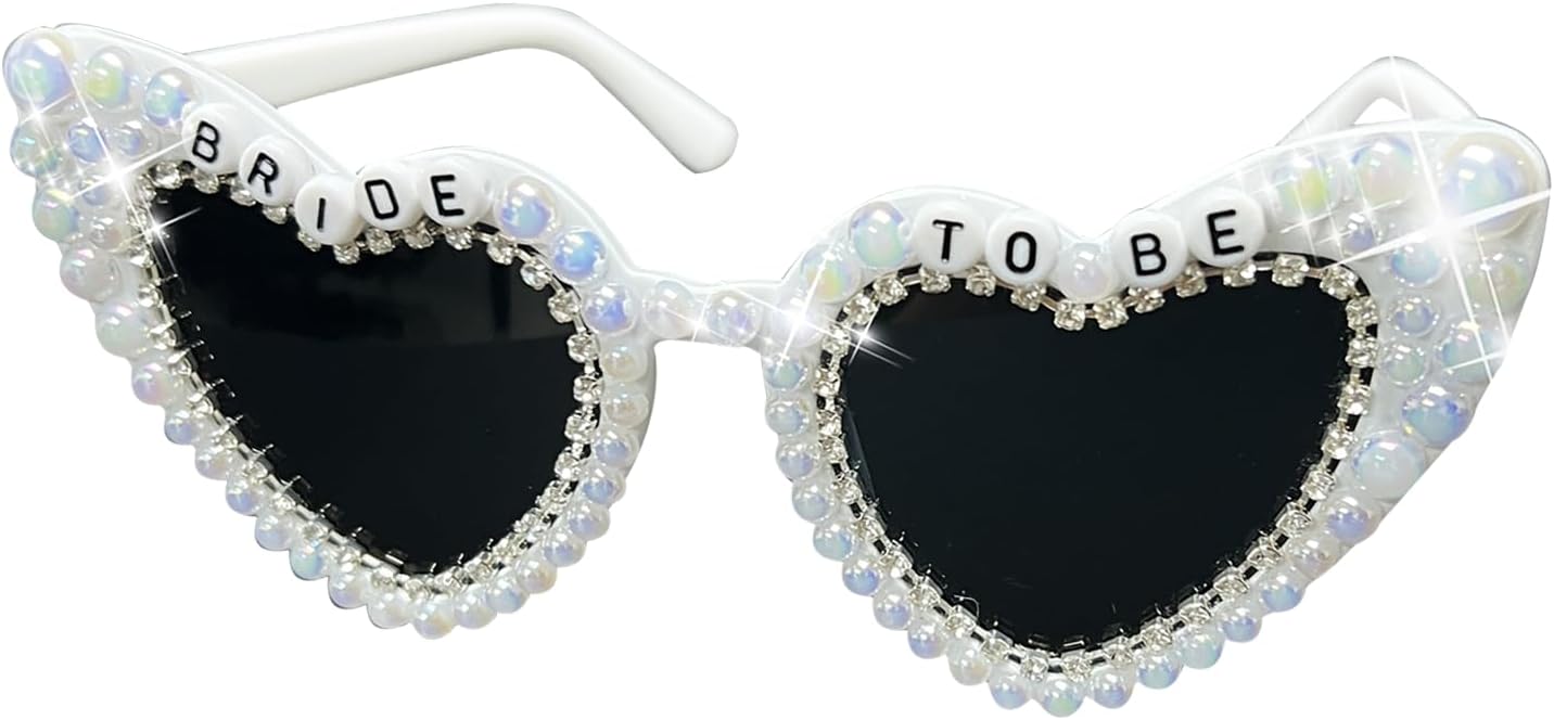 Bride Sunglasses for Bachelorette Party - Bride To Be White Heart Glasses for Bachelorette Party Favors Accessories Gifts Decor