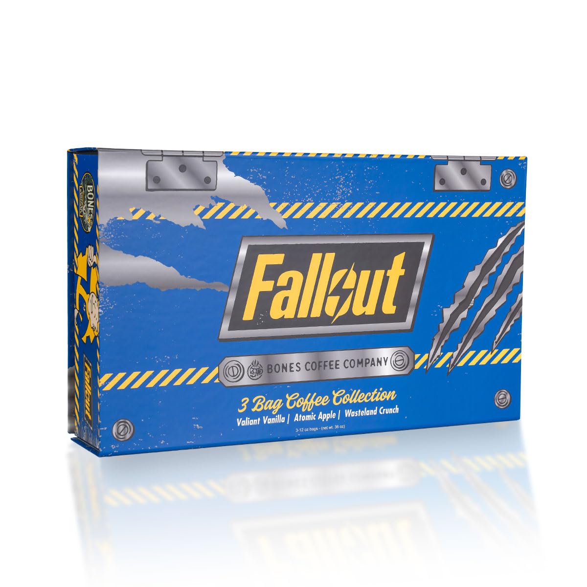 Bones Coffee Company Fallout Collector's Box Flavored Coffee, Low Acid Medium Roast Arabica Beans Coffee Gifts, Fallout Series Inspired, For Auto Drip and French Press,12 oz Pack of 3 Whole Bean