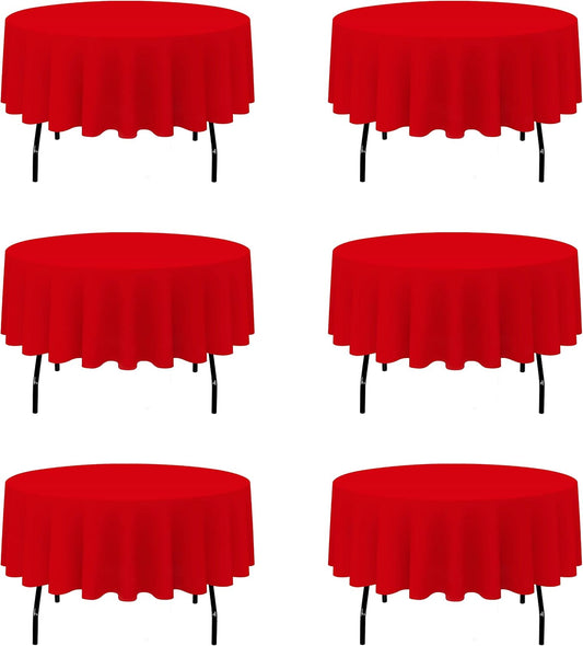 BRILLMAX 6 Pack Red Round Tablecloths 90 Inch - Circle Bulk Linen Polyester Fabric Washable Table Cloth Cover for Wedding Reception Banquet Birthday Party Buffet Restaurant