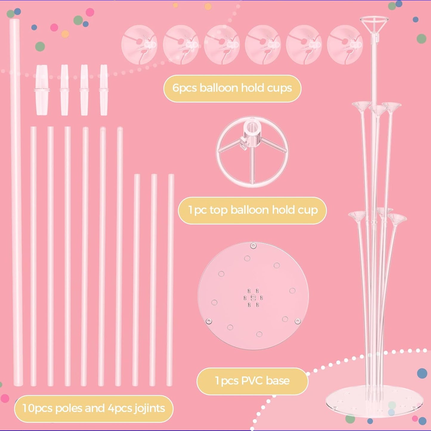 Balloon Stand Kit - 2 Set Table Stands with Base, Easy Assembly Balloon Sticks, Reusable Holders for Baby Showers, Weddings, Birthdays, Party Decorations