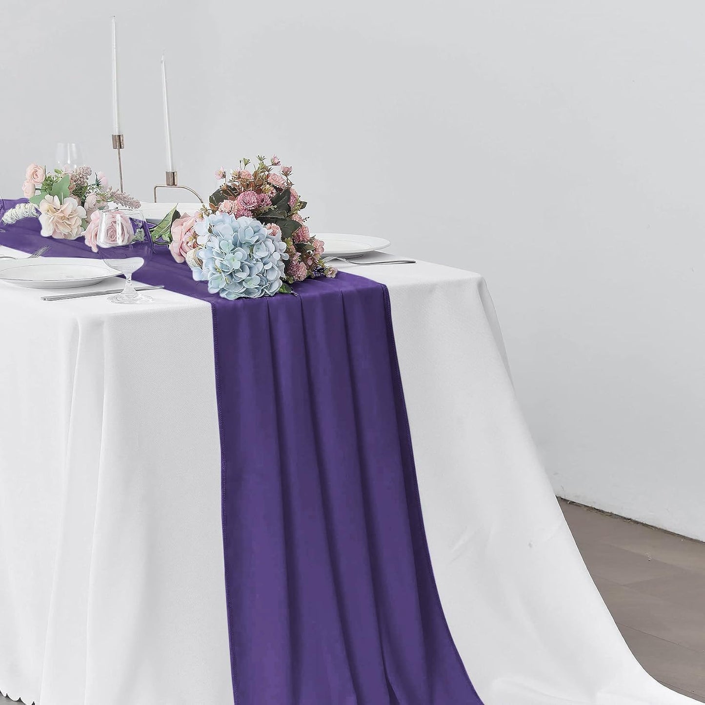 5 Pack 10Ft Chiffon Purple Table Runner Sheer 29x120 Inch for Romantic Wedding Decor Bridal & Baby Shower Birthday Rustic Party Decoration