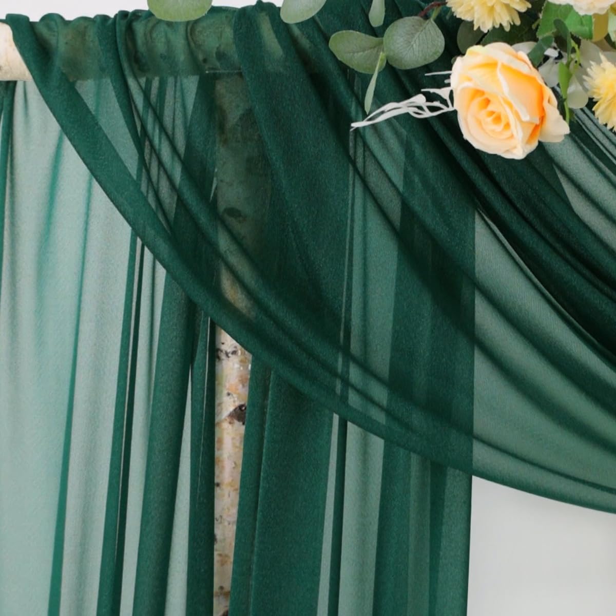 Socomi Wedding Arch Draping Fabric 29" x 20Ft 2 Panels Emerald Green Sheer Outdoor Curtain Drapes Extra Long for Bridal Baby Shower Ceremony Birthday Party Decor
