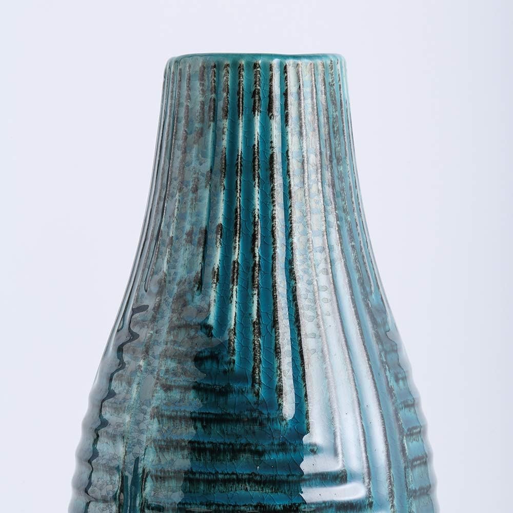 hjn Ceramic Vase - Teal Home Decor Vase, Modern Decor for Centerpieces, Living Room/Bookshelf/Mantel - Teal Texture, Medium, 13.8" H