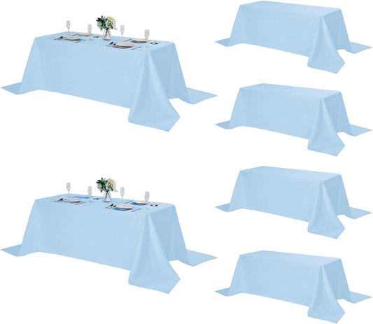 Fokitut 6 Pack Rectangle Tablecloth, 90x156 Inch, Stain Resistant and Wrinkle Polyester Table Cloth, Fabric Table Cover for Kitchen Dining, Wedding, Party, Holiday Dinner-Blue Mist