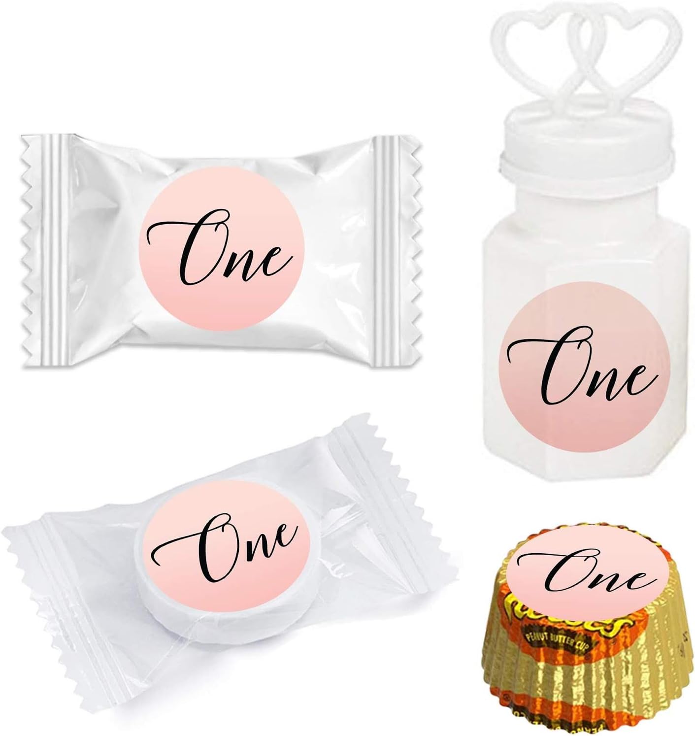 Andaz Press Blush Pink Rose Elegant Party Baby Girl's 1st Birthday Collection, Small Round Circle Label Stickers, Fits Kisses Chocolates, 1st Birthday, 240-Pack, Favors Decor Envelope Seals