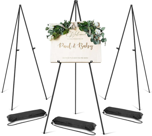 PUJIANG 3 Pack Easel Stand for Display,63" Easels for Playing Pictures, Easels for Signs, Metal Art Easels for Painting, Poster Sign Holder, Floor Display Stand for Wedding Sign with a Carrying Bag