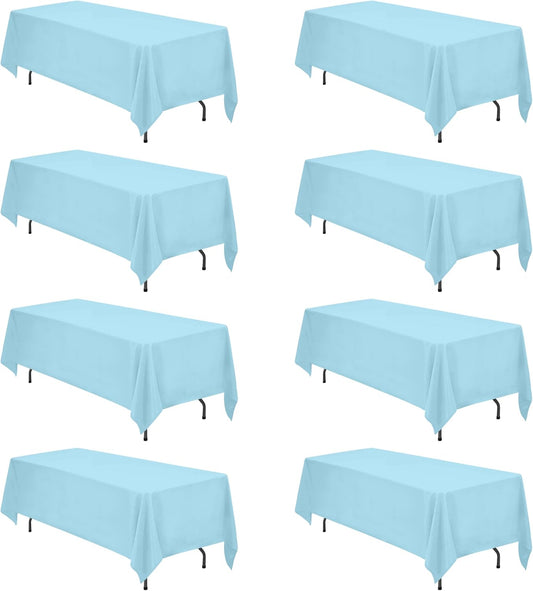 BRILLMAX 8 Pack Light Blue Tablecloths 70 x 120 Inch for 6ft or 8ft Rectangle Tables - Rectangular Bulk Linen Polyester Fabric Washable Cloth Cover for Wedding Reception Banquet Birthday Party