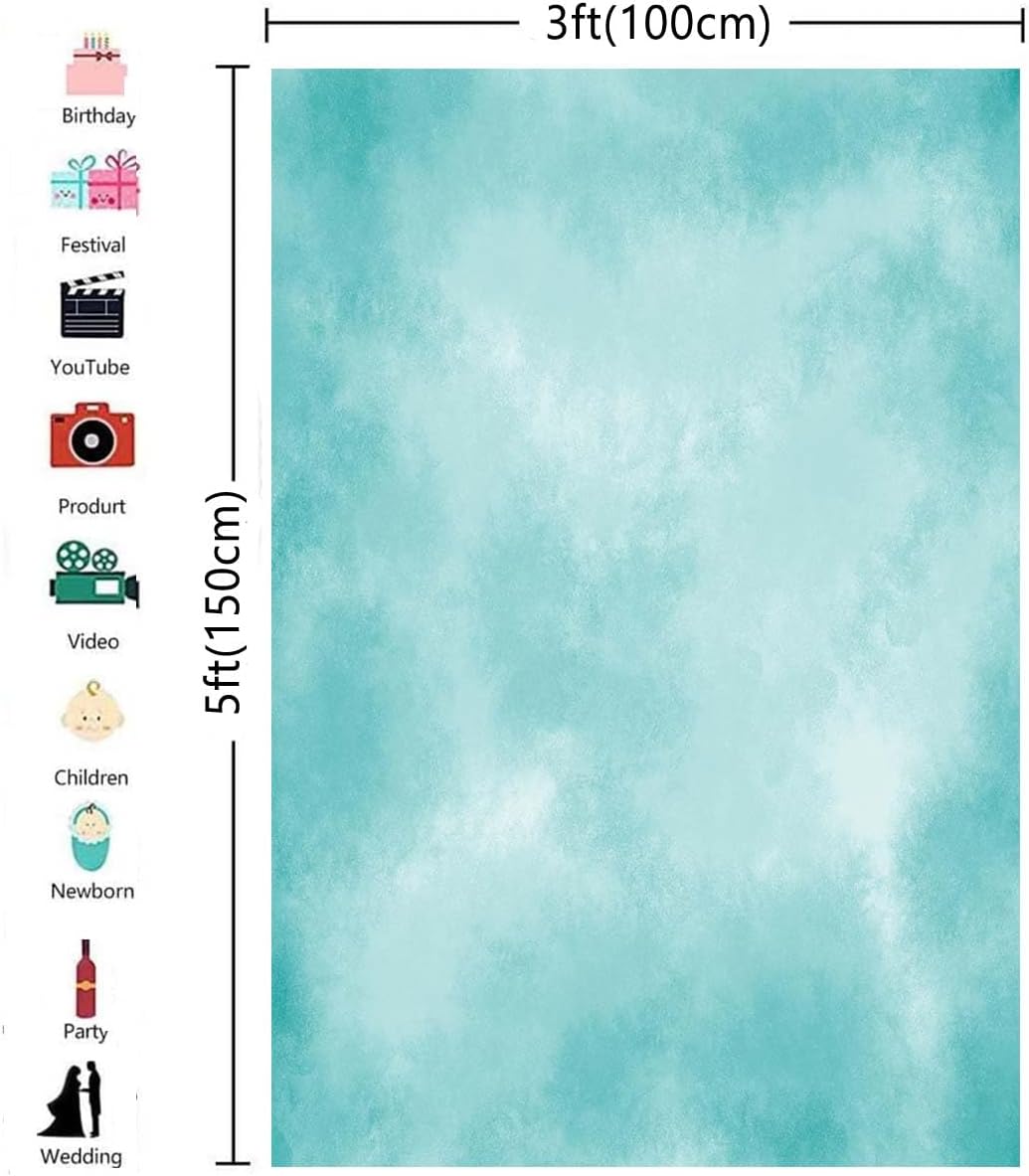 3x5ft Aqua Abstract Solid Photography Backdrops Gradient Portrait Photo Booth Background for Photographyer