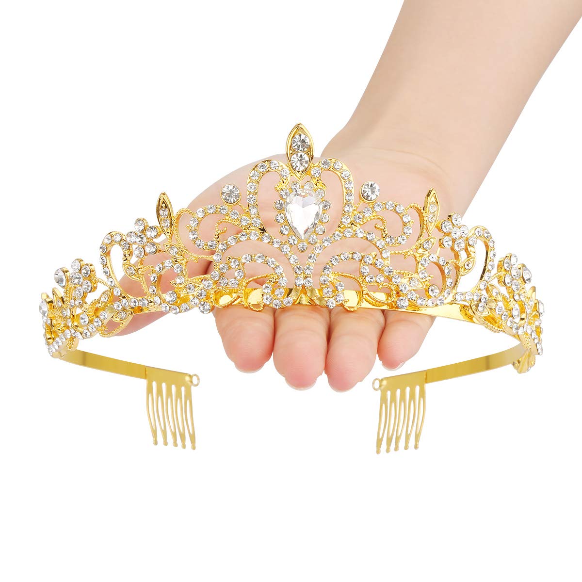 Makone Crowns for Women Princess Tiaras for Girls Queen Crown and Comb Tiara for Wedding Birthday Pageant Bridal Prom Christmas Gift (Style4-Gold)