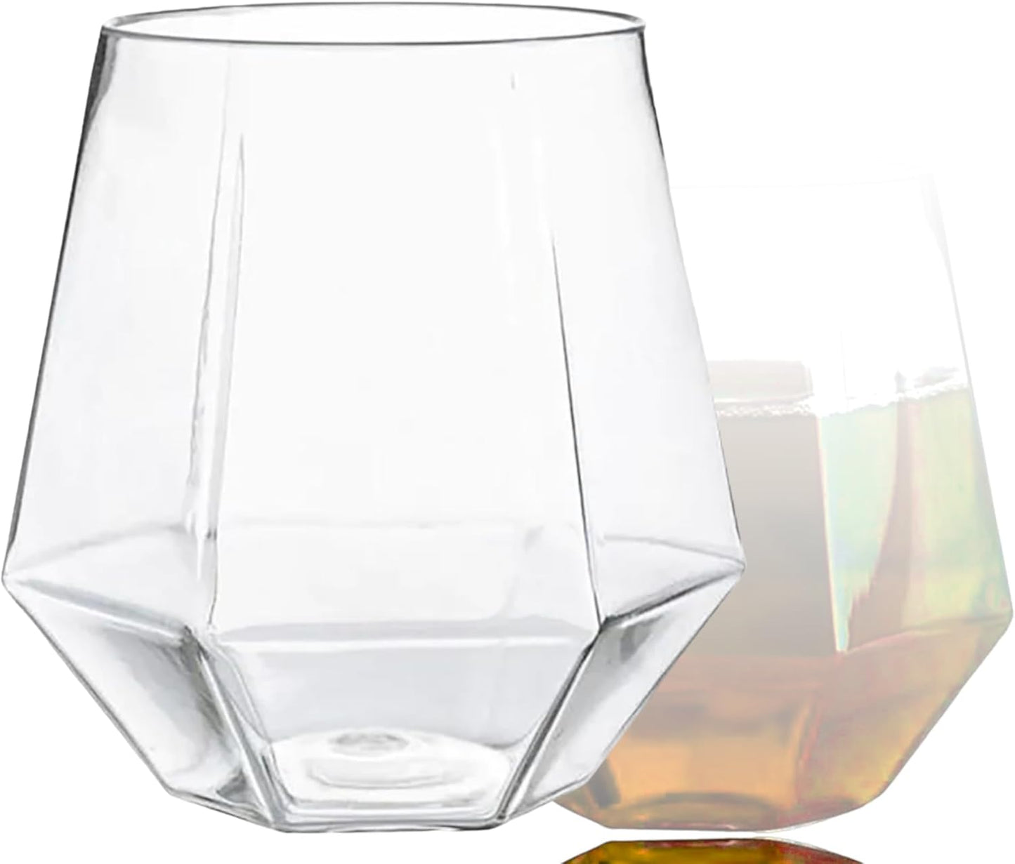 40 count Diamond Unbreakable Stemless Plastic Wine Champagne Whiskey Glasses Elegant Durable Disposable Indoor Outdoor Ideal for Home, Office, Bars, Wedding, 12 Ounce Cups (Clear)