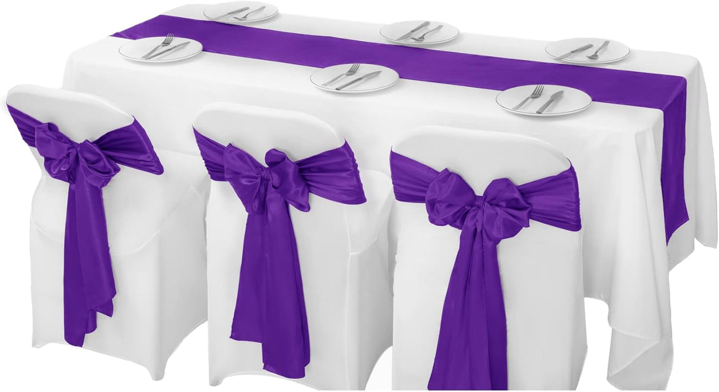 24Pack Table Runner 12 x 108 Inches Satin Silk Table Runner for Wedding, Birthday Party, Banquets, Graduations Decoration, fit Rectange and Round Table-Purple