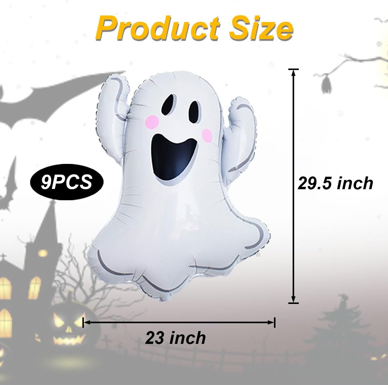 9 Pcs Halloween Balloons White Ghosts Balloons Halloween Foil Balloon for Ghosts Birthday Themed Party Decorations Kit