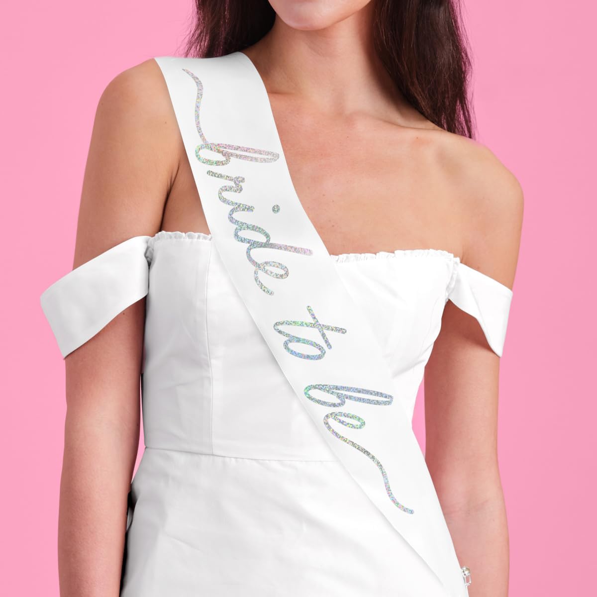xo, Fetti White Satin Bride to Be Sash, Iridescent Foil | Bachelorette Wearable, Bridal Shower Accessory, Bridesmaid Gift, Bach Party Decoration, Engagement Party Supplies