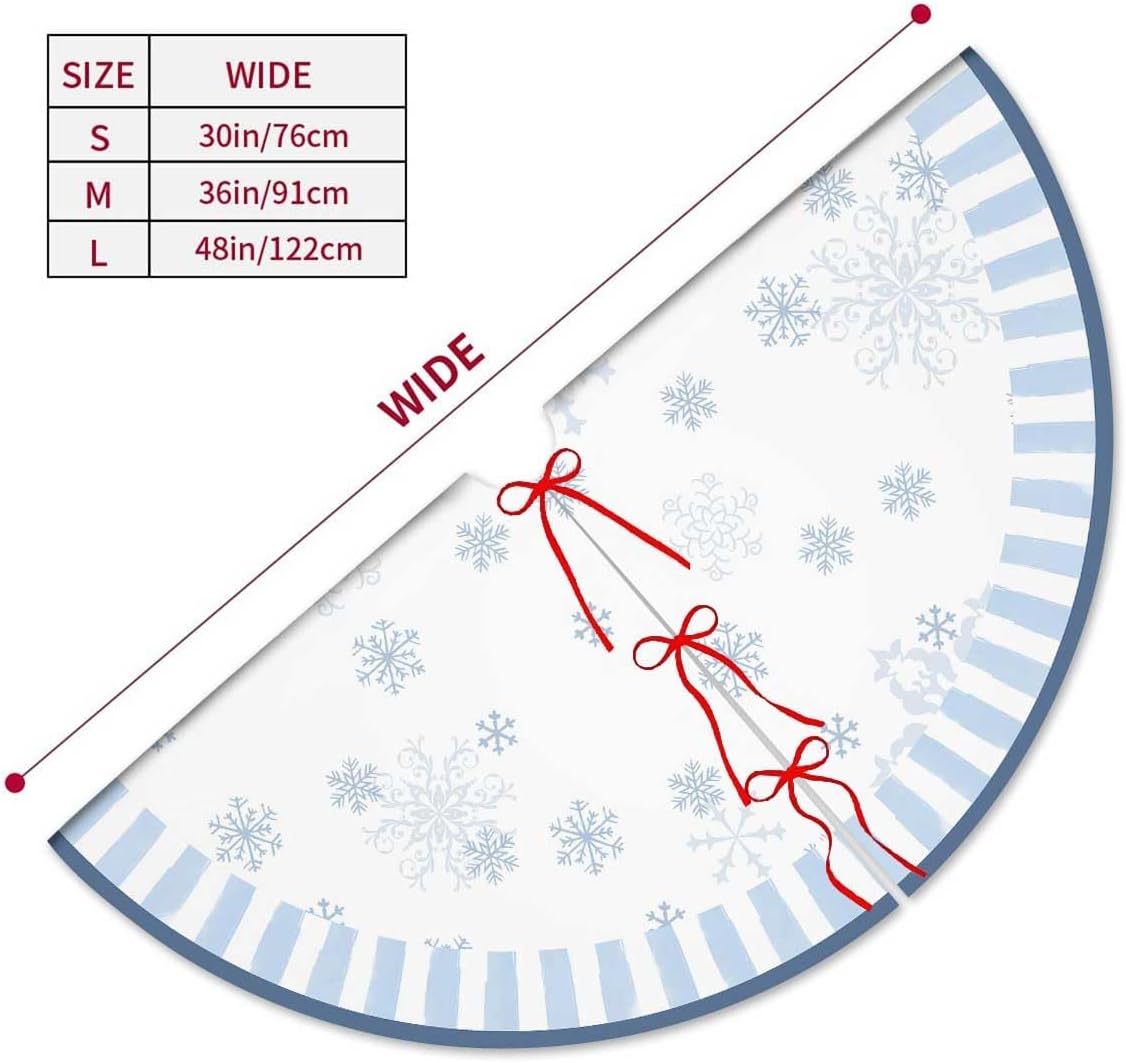 Let It Snow Snowman Christmas Tree Skirt 48 Inches, Blue Snowflake Tree Skirt, Winter Xmas Tree Mat for Home Party Holiday Indoor Outdoor Decorations (Blue, 48in)