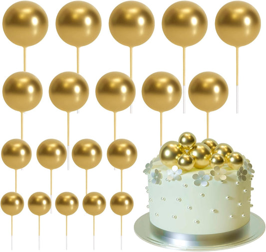 ASTARON 20 Pcs Ball Cake Topper Decorations Mini Balloons Cake Topper Sticks Gold Cake Picks Cake Balls for Graduation Wedding Birthday Cake Decorations