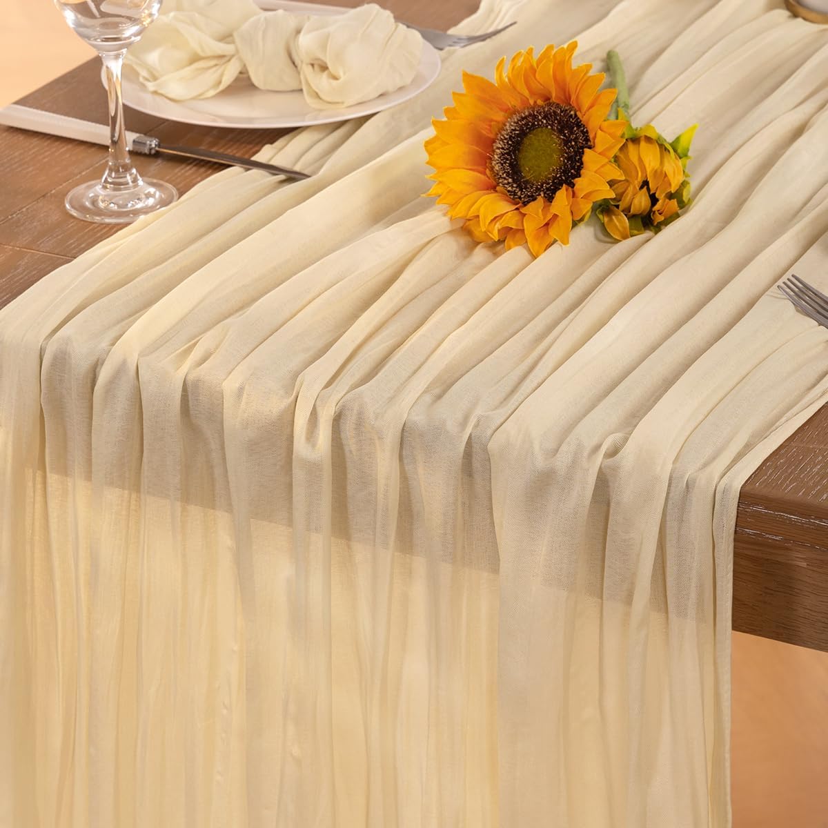 Beige Cheesecloth Table Runner Fall Table Runner 120 Inches Boho Gauze Cream Cheese Cloth Fall Table Decorations for Thanksgiving Wedding Bridal Baby Shower Garden Party Decor