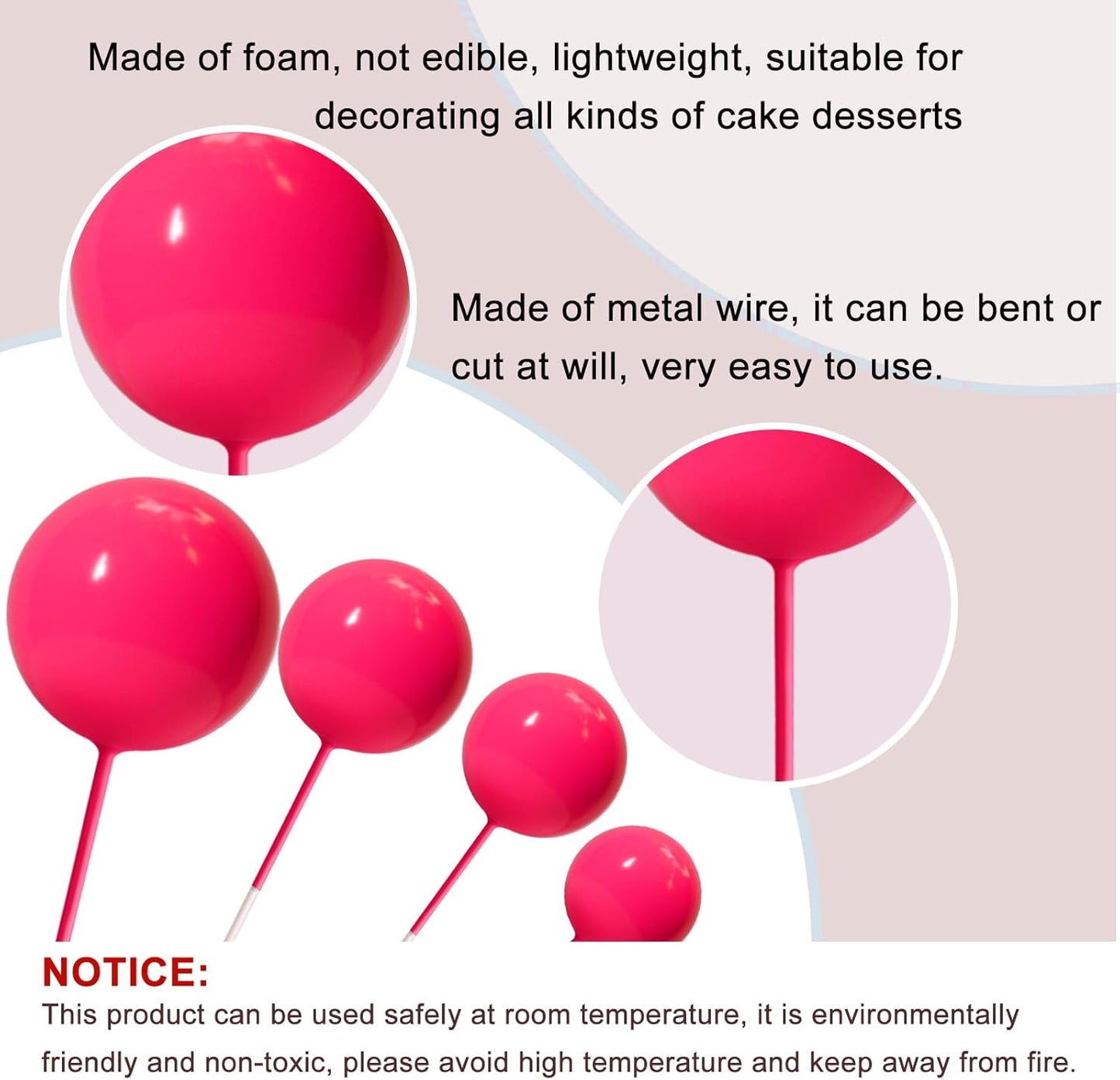 ASTARON 20 Pcs Ball Cake Topper Decorations Mini Balloons Cake Topper Sticks Hot Pink Balls Cake Picks Cake Topper Balls Cake Decorations for Wedding Birthday Cake Decorations