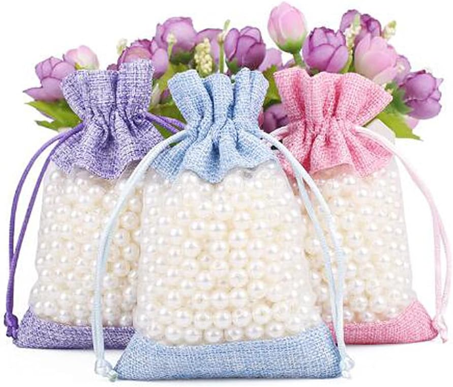 50 Pcs Burlap Bags with Drawstring,3.9"x5.5" Gift Bags Jewelry Pouch Bags for Candy Packing Party Favors Wedding Holiday DIY Craft(Wine Red)