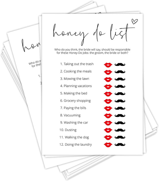 Bridal Shower Games, Honey Do List, 25Pcs Minimalist White Double-Sided Bridal Game Cards, Wedding Shower Games for Guests, Engagement Bachelorette Party Supplies - A21