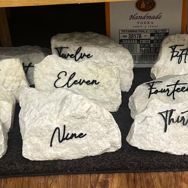 Cursive Wedding Table Number SET, DIY thin modern Black or White acrylic cutouts with silicone glue included. Words only, no backing (One - Twenty, Matte Black)