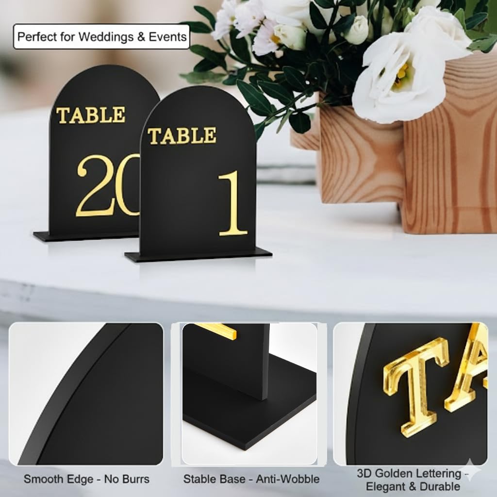 Arch Wedding Table Numbers 1-20 with Stands, 5" X 7" Double Sided Acrylic Wedding Sign Holders, Durable Non-Fading Table Number for Wedding Reception, Events, and Centerpieces