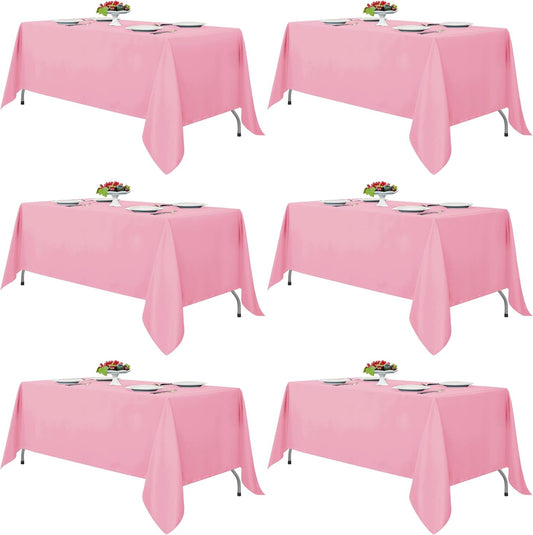 Fitable Pink Tablecloths for Rectangle Tables, 6 Pack - 70 x 120 Inches - Reusable and Washable Table Clothes for 6-8 Ft Tables, Polyester Fabric Table Covers for Wedding, Party, Banquet