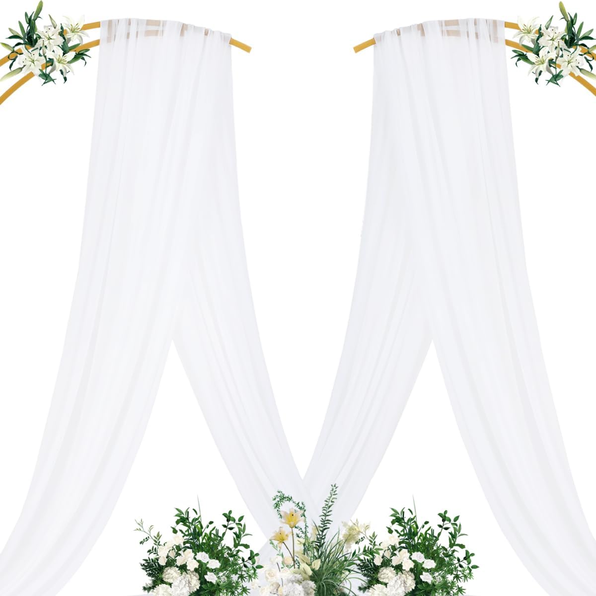 MLMC White Wedding Arch Draping Fabric 4 Panels 29" x 20 FT Extra Long Gauze Drapes Sheer Backdrop Curtains 6.6 Yards Outdoor Drapery Panels for Wedding Ceremony Party Ceiling Decoration