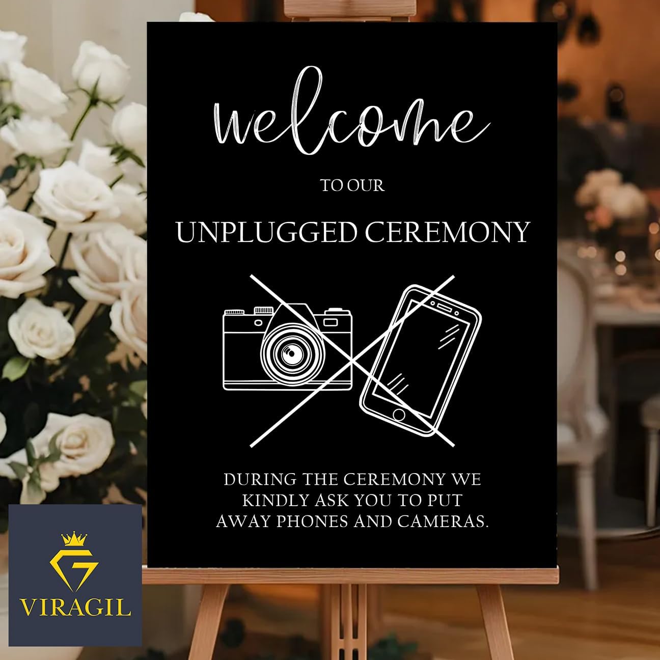 Unplugged Wedding Ceremony Yard Sign – Clear No Phone No Camera Message – Bold Outdoor Wedding Sign