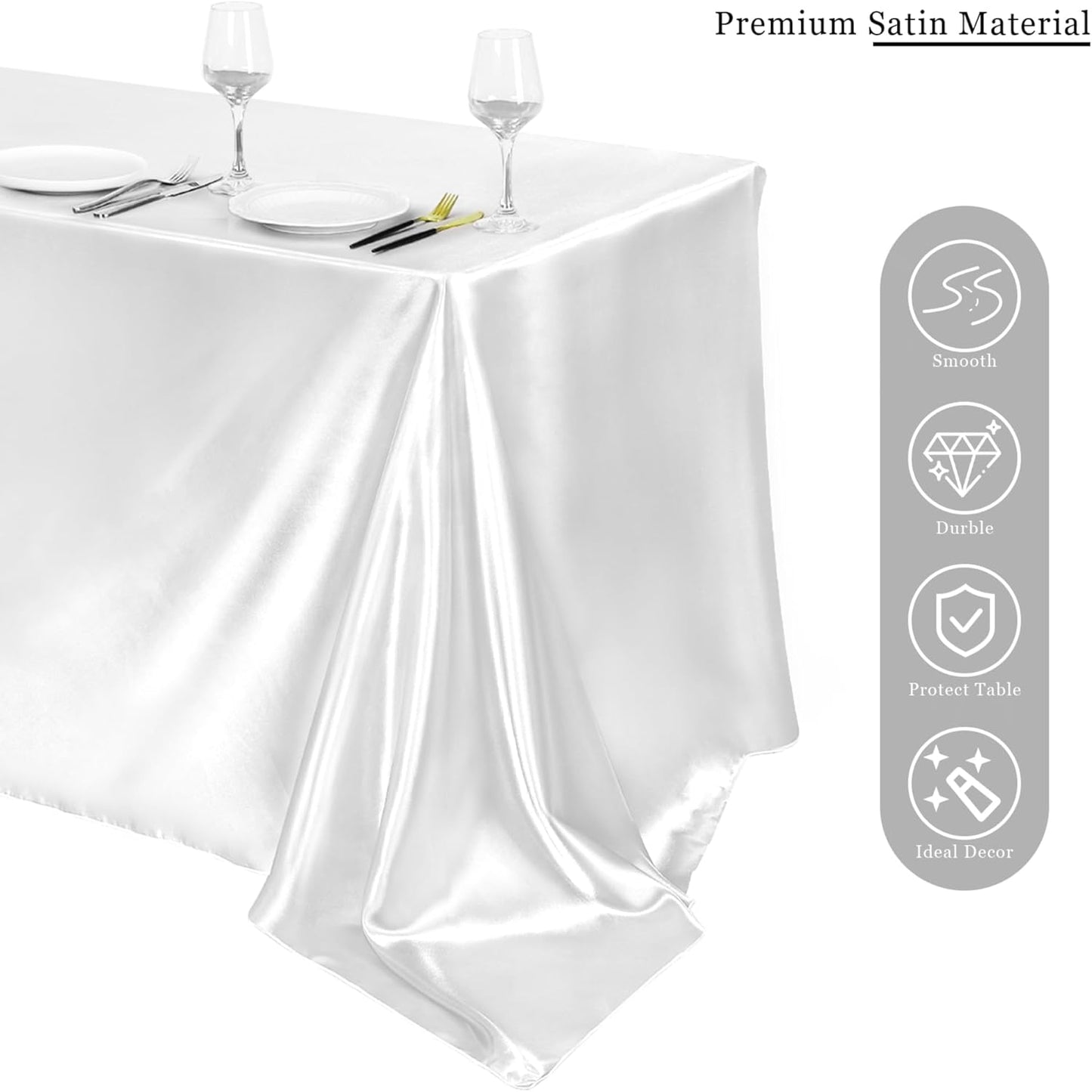 TURSTIN 8 Packs White Satin Tablecloth 102 x 58 Inch Overlay Satin Table Cover Rectangle Bright Silk Tablecloth Smooth Fabric Table Decoration for Wedding Banquet Party Events