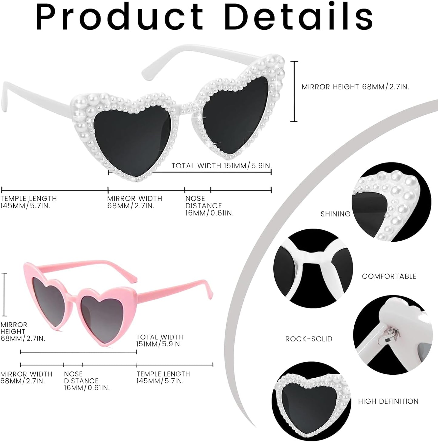 Bachelorette Party Heart Sunglasses 8 Pack Pearl Bride Sunglasses Bridesmaids Sunglasses Party Favor Proposal Gifts