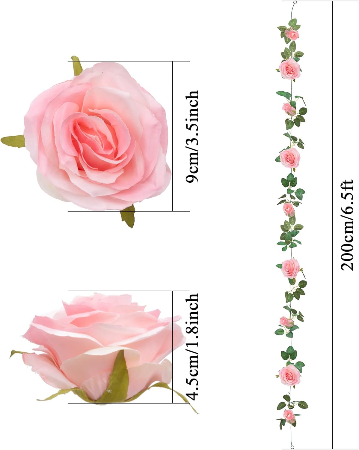 U'Artlines 3 Pack Artificial Pink Rose Vines Floral Garlands Total 19.5 Ft Fake Vine Silk Flower Garland for Indoor Outdoor Home Wedding Arch Garden Wall Decoration