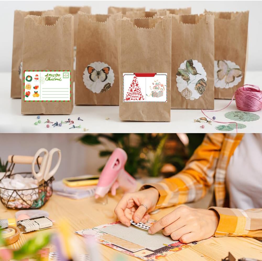 100-1000pcs Custom Stickers Merry Christmas Stickers Personalized Labels Adhesive Xmas Decorative Envelope Seals Stickers for Cards Gift Boxes (Round Kraft -6)