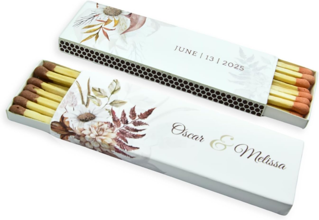 10 Boxes - Customized Matchboxes Colorful Tips (Wedding Design #5, 4" Matchboxes) (4" Matchsticks, Wedding Design #4)