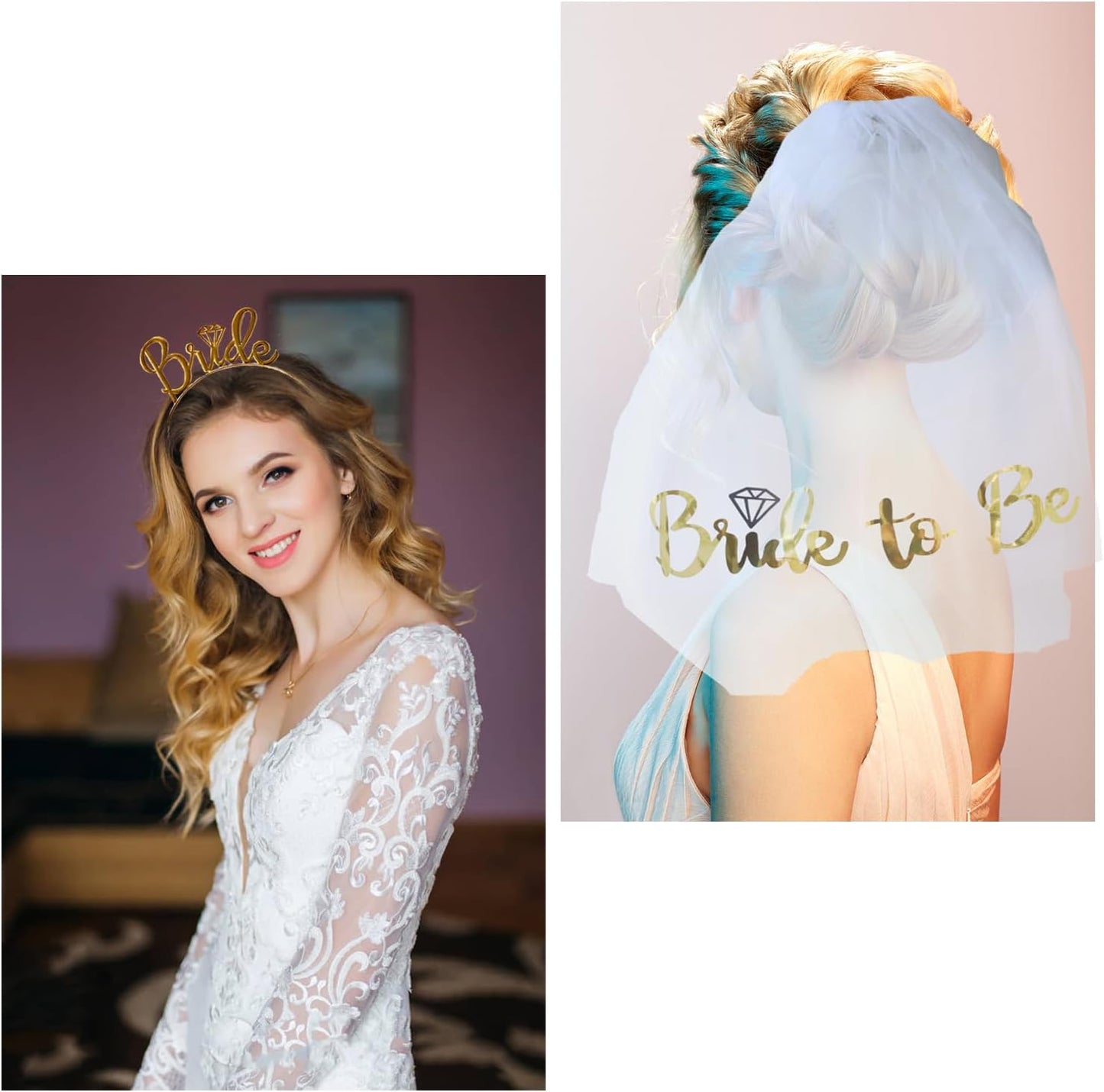 3 Pack Bride to Be Decorations Set, Bride to Be Sash, White Bride Veil, Bride Headband Tiara for Bachelorette Party Bridal Shower Decoration(Rose Gold)