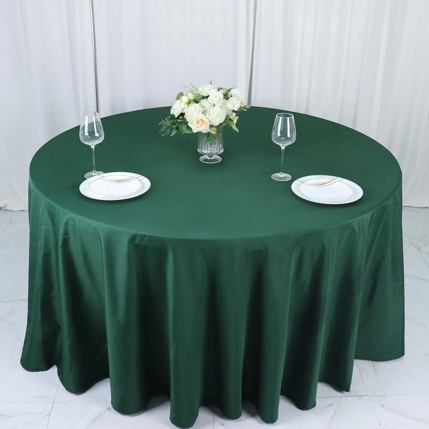 Efavormart Round Tablecloth, 132 Inch Stain & Wrinkle Resistant Washable Table Cloth, Decorative Polyester Fabric Table Cover for Banquet, Wedding, Dining- Hunter Green