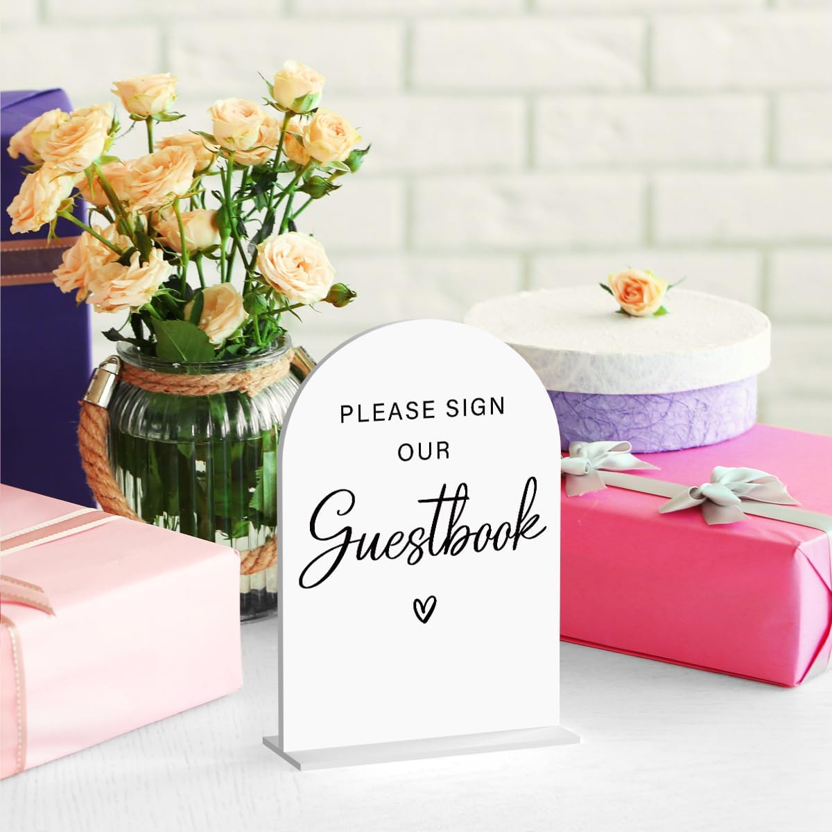 Acrylic Wedding Sign Please Sign Our Guestbook Wedding Signs for Ceremony Modern Calligraphy Arch Acrylic Table Top Sign for Wedding Reception and Event Party Table(white）