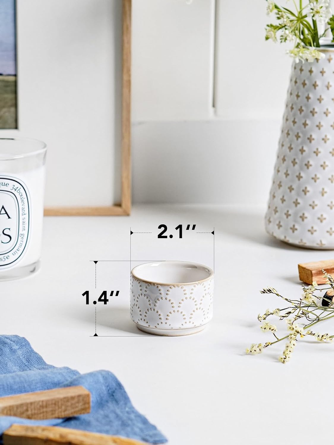 LE TAUCI Tealight Candle Holder, Embossed Ceramic Votive Candle Holders Bulk for Thanksgiving,Christmas, Wedding Table Centerpiece Decor, Set of 36, Arctic White