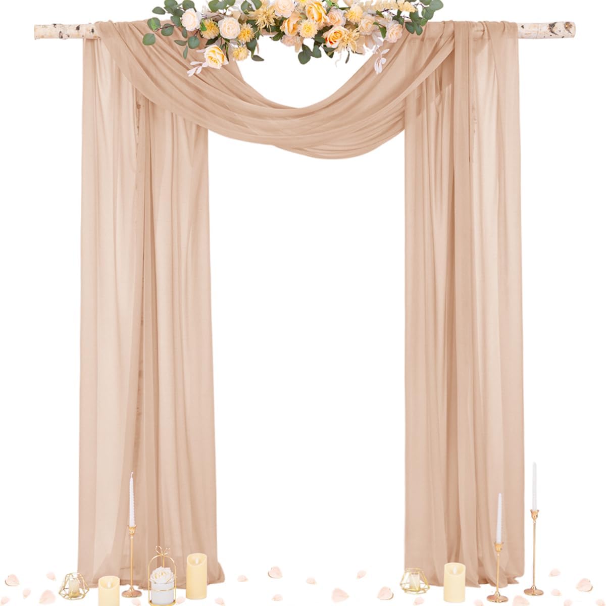 Socomi Wedding Arch Draping Fabric 29" x 20Ft 1 Panel Nude Sheer Outdoor Curtain Drapes Extra Long for Bridal Baby Shower Ceremony Birthday Party Decor