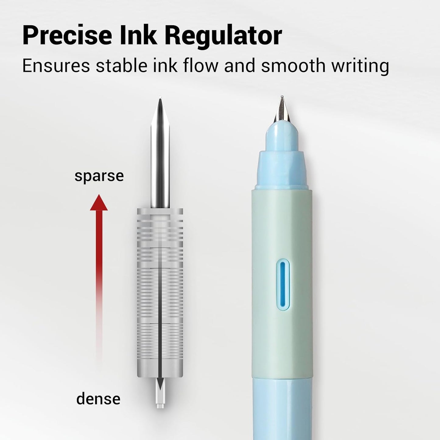 WRITECH Soft Grip Fountain Pen: Black Ink Fine Nib Pen with 1 Replacement Nib Set and 3 Ink Cartridges Smooth Writing for Calligraphy Journaling Gift (Blue)