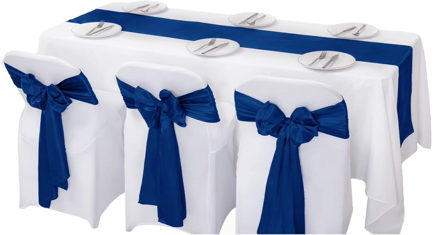 24Pack Table Runner 12 x 108 Inches Satin Silk Table Runner for Wedding, Birthday Party, Banquets, Graduations Decoration, fit Rectange and Round Table-Royal Blue
