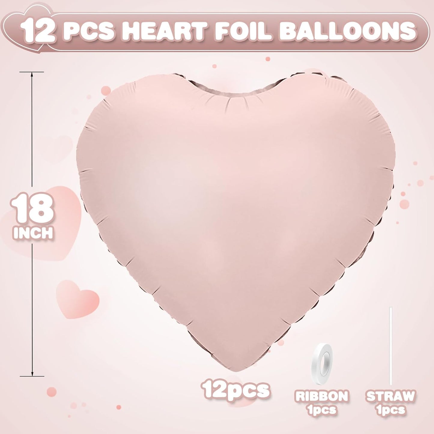 Baby Pink Heart Balloons,12Pcs Pink Heart Shaped Foil Balloons,18Inch Pastel Pink Helium Polyester Film Balloon for Baby Shower Birthday Anniversary Wedding Party Decorations