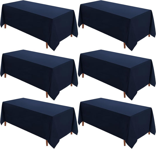 VidaFete Tablecloth 6 Pack 90 * 132inch Rectangle Table Cloth Polyester, Stain Wrinkle Resistant, Rectangular Polyester Table Cover for Kitchen Dinning Party Wedding Buffet Decoration(Navy Blue)