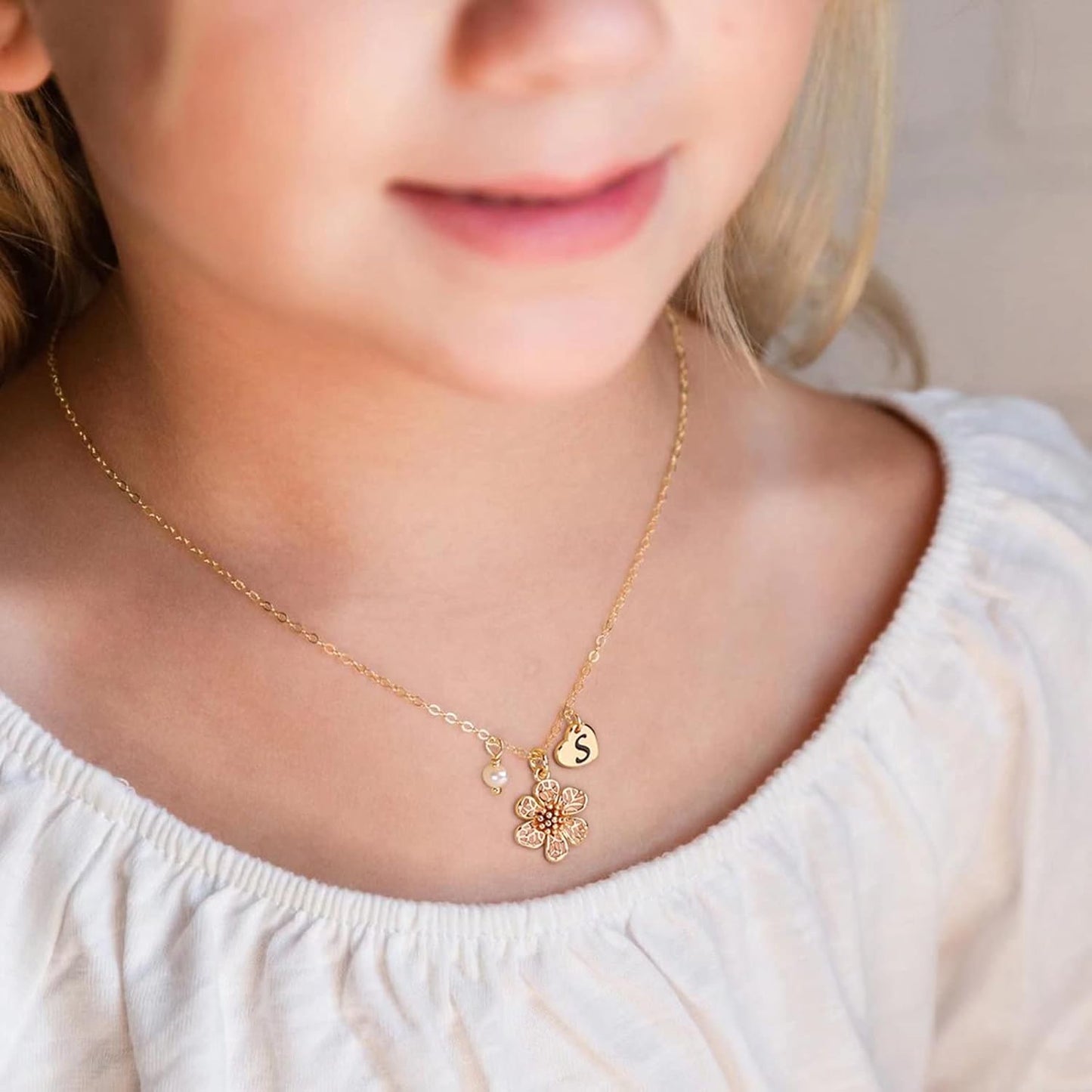 IEFLIFE Flower Girl Gifts - 14K-Gold-Plated Heart Initial Necklace Wedding Gift for Girls