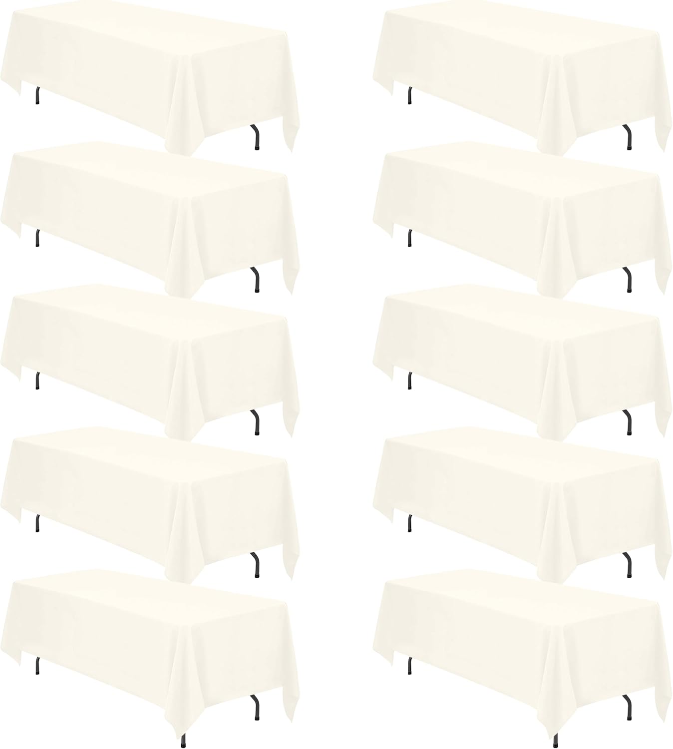BRILLMAX 10 Pack Ivory Tablecloths 70 x 120 Inch for 6ft or 8ft Rectangle Tables - Rectangular Bulk Linen Polyester Fabric Washable Cloth Cover for Wedding Reception Banquet Birthday Party