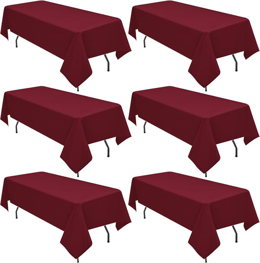 6 Pack Burgundy Tablecloths for 8ft Rectangle Tables 60 x 126 Inch - Polyester Table Cover Stain and Wrinkle Resistant Washable Fabric Table Clothes for Wedding Party Banquet Reception Restaurant