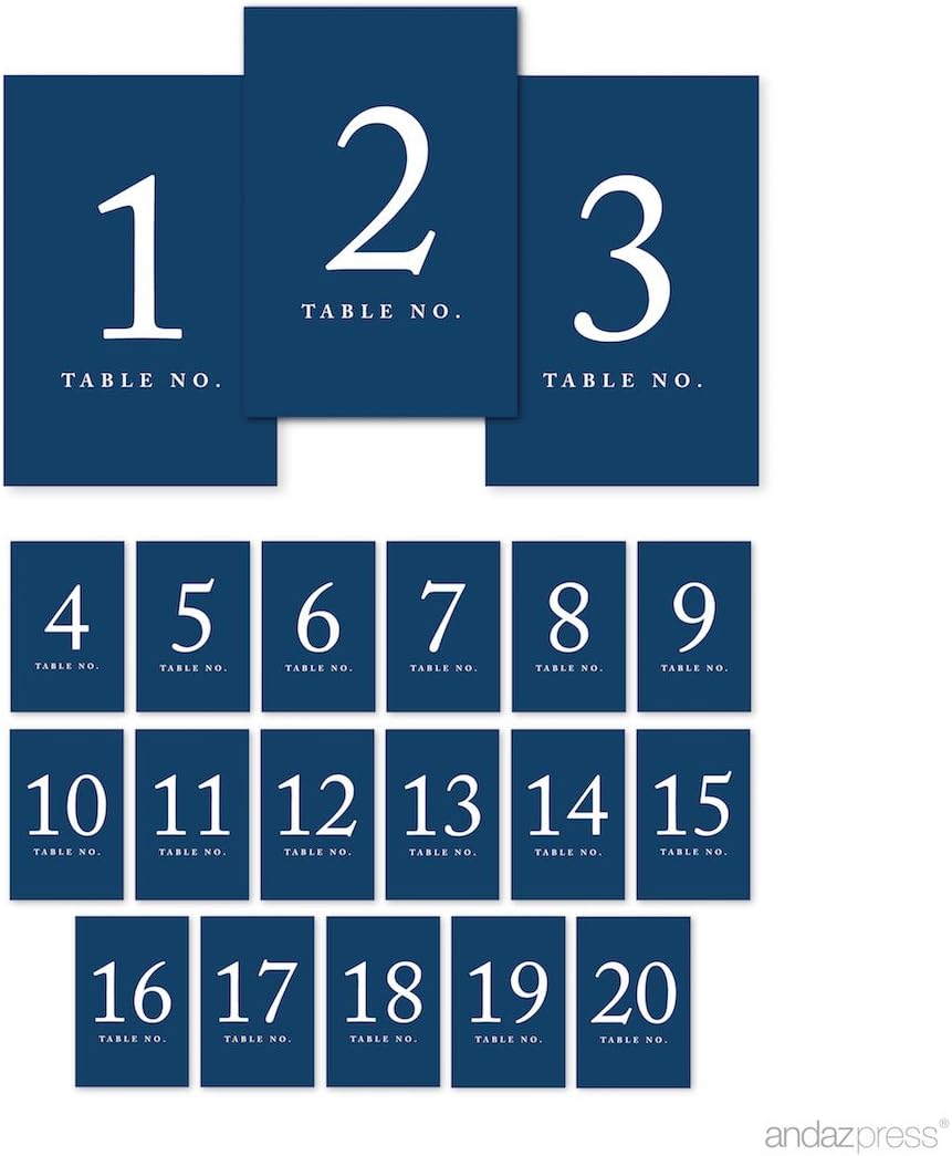 Andaz Press Table Numbers 1-20 On Perforated Paper, Navy Blue, 4X6-Inch Single Sided Sign, 1-Set, Graduation Table Numbers For Wedding Reception Blue Numbers
