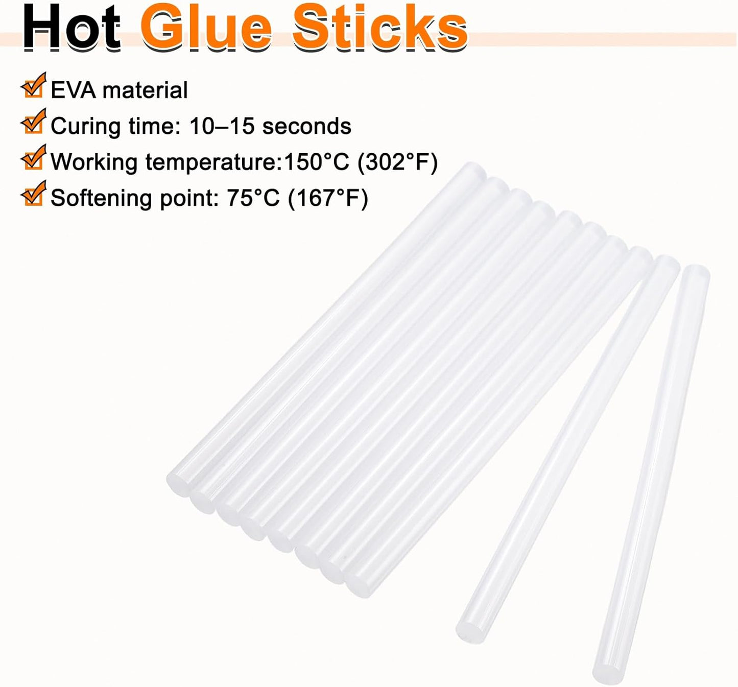 HARFINGTON 10pcs Hot Glue Sticks 0.43" Dia x 5.91" Long EVA Mini Hot Melt Adhesive Glue Stick for Hot Melt Gun Wood Plastic Glass Flowers Fabrics Foam, Clear