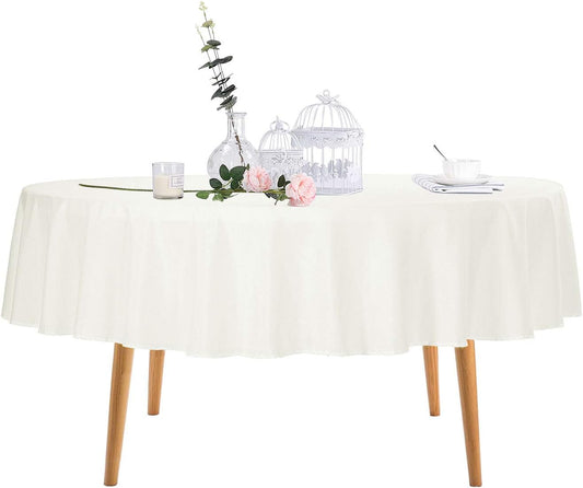 Ascoza 2pack 70 Inch Ivory Round Tablecloth in Polyester Fabric for Wedding/Banquet/Restaurant/Parties